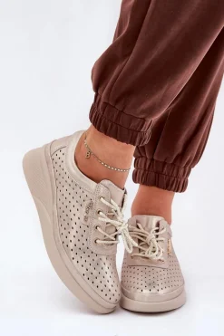 Outlet Buty damskie Vinceza Damskie Skórzane Trampki Sportowe Buty Złote Brumia Złoty