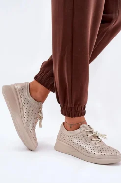 Outlet Buty damskie Vinceza Damskie Skórzane Trampki Sportowe Buty Złote Brumia Złoty