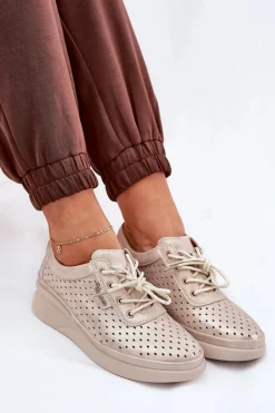 Outlet Buty damskie Vinceza Damskie Skórzane Trampki Sportowe Buty Złote Brumia Złoty