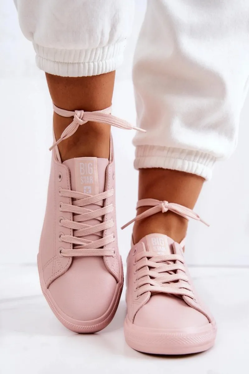 Trampki Damskie Big Star|Trampki Damskie Niskie>Big Star Shoes Damskie Skórzane Trampki Tenisówki Big Star JJ274071 Jasny Róż