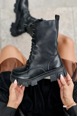 New Boto Damskie Skórzane Trapery Botki Na Suwak Czarne Igorfa