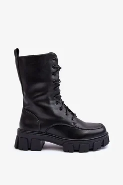 New Boto Damskie Skórzane Trapery Botki Na Suwak Czarne Igorfa