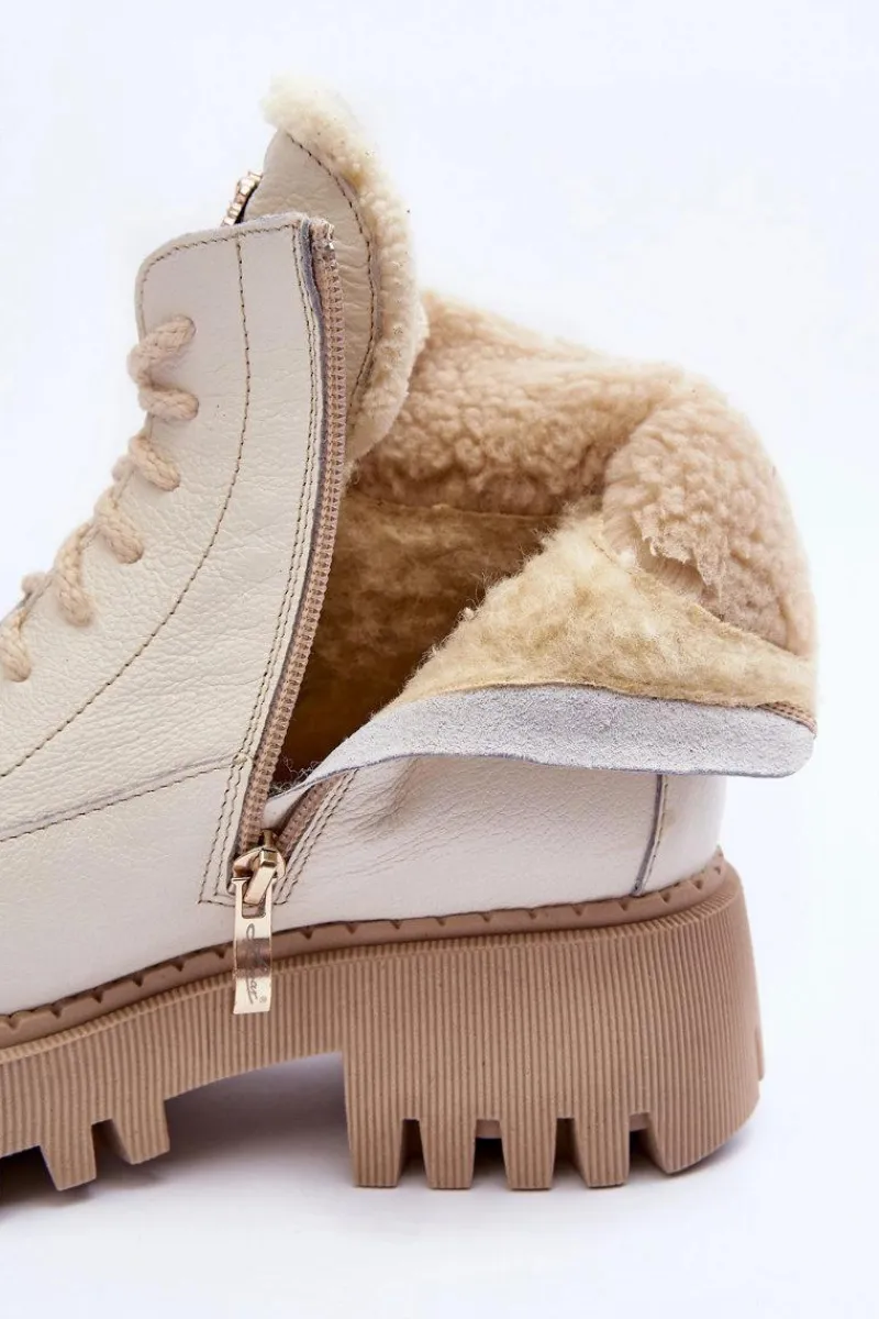 Damskie Trapery|Botki Sznurowane>Zazoo Damskie Skórzane Trapery Botki Kremowe Lemar Vergo