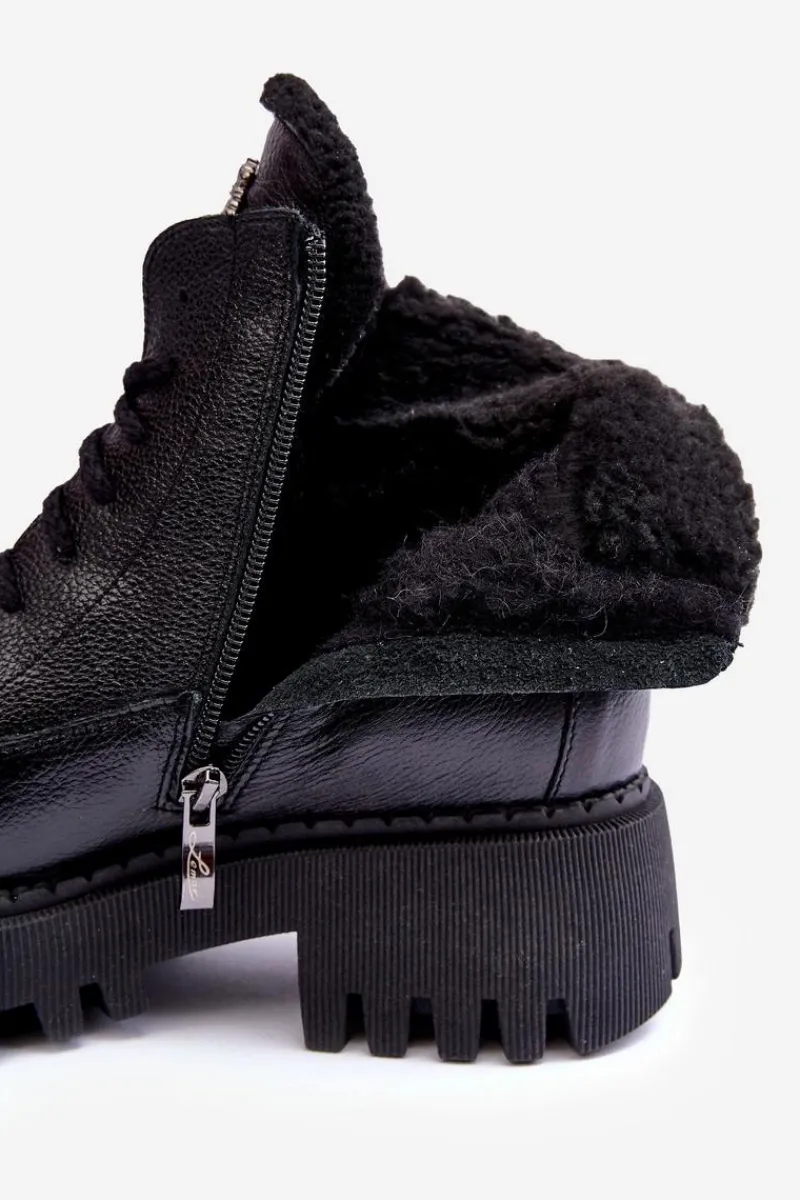 Outlet Damskie Skórzane Trapery Botki Czarne Lemar Vergo - Wzór 2 Damskie Damskie Trapery|Botki Sznurowane