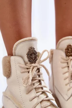 Discount Zazoo Damskie Skórzane Trapery Botki Jasnobeżowe Lemar Vergo