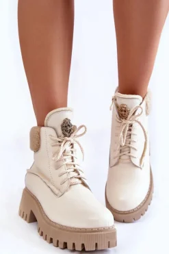 Discount Zazoo Damskie Skórzane Trapery Botki Jasnobeżowe Lemar Vergo