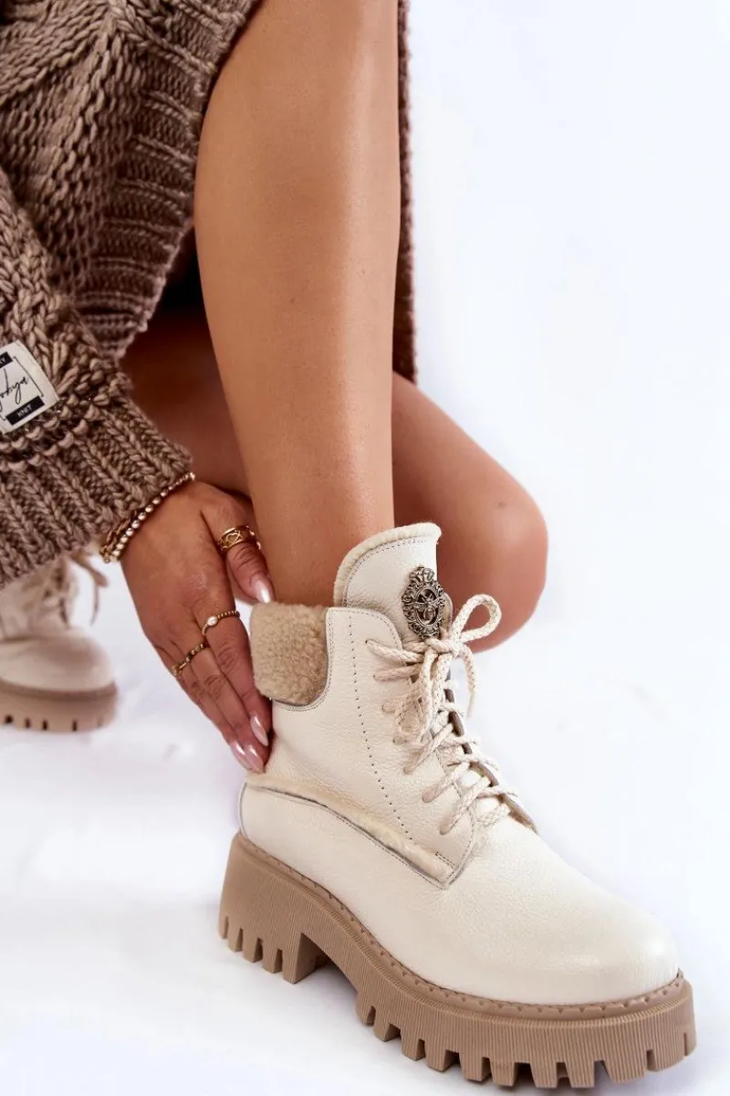 Discount Zazoo Damskie Skórzane Trapery Botki Jasnobeżowe Lemar Vergo