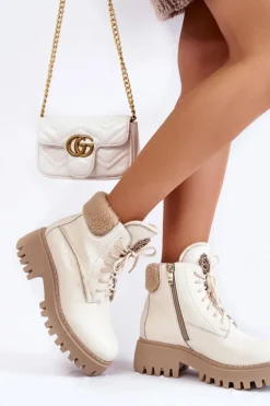 Discount Zazoo Damskie Skórzane Trapery Botki Jasnobeżowe Lemar Vergo