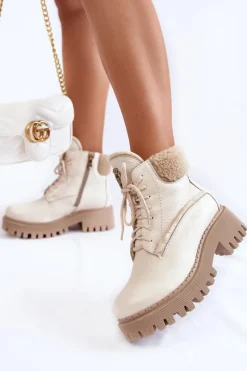 Discount Zazoo Damskie Skórzane Trapery Botki Jasnobeżowe Lemar Vergo