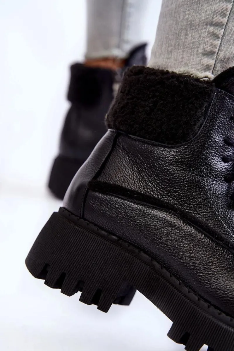 Damskie Trapery|Botki Zimowe Damskie>Zazoo Damskie Skórzane Trapery Botki Czarne Lemar Vergo