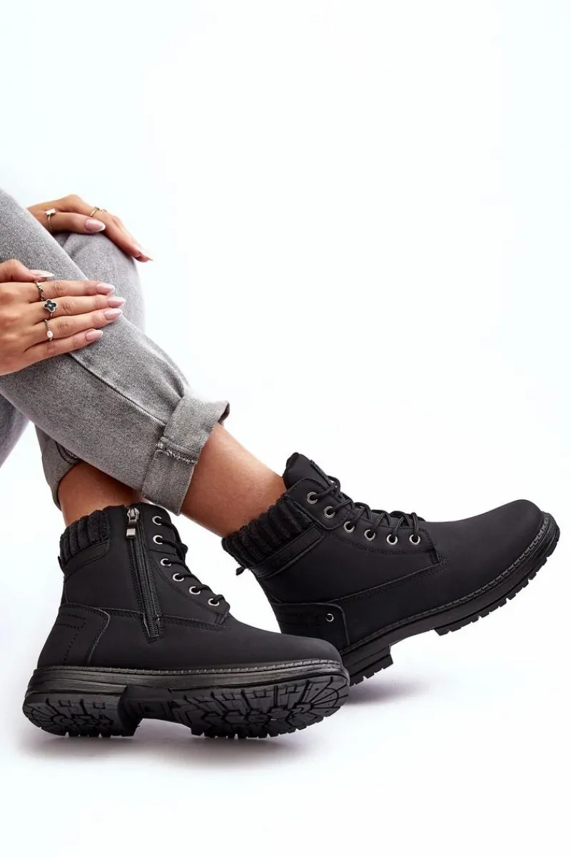 Clearance Evento Damskie Skórzane Trapery Ocieplane Czarne Katalis Czarny