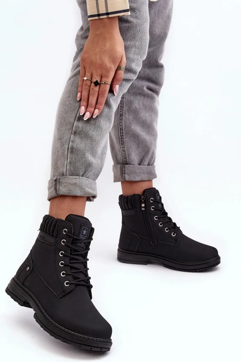 Clearance Evento Damskie Skórzane Trapery Ocieplane Czarne Katalis Czarny