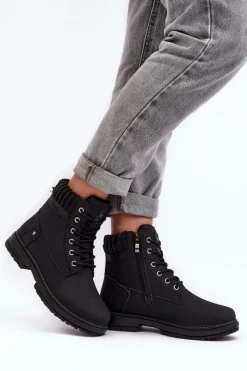 Clearance Evento Damskie Skórzane Trapery Ocieplane Czarne Katalis Czarny