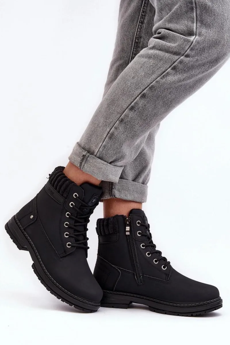 Clearance Evento Damskie Skórzane Trapery Ocieplane Czarne Katalis Czarny