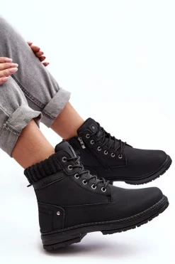 Clearance Evento Damskie Skórzane Trapery Ocieplane Czarne Katalis Czarny