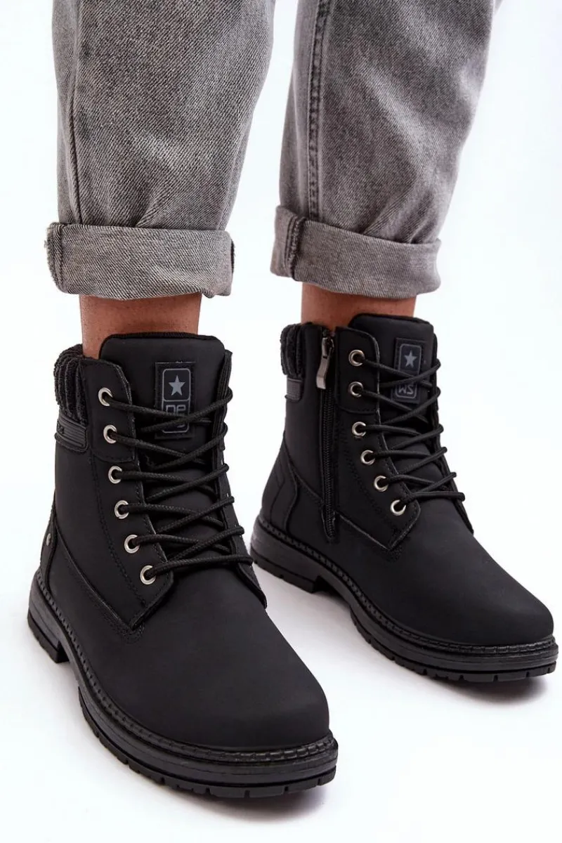 Clearance Evento Damskie Skórzane Trapery Ocieplane Czarne Katalis Czarny