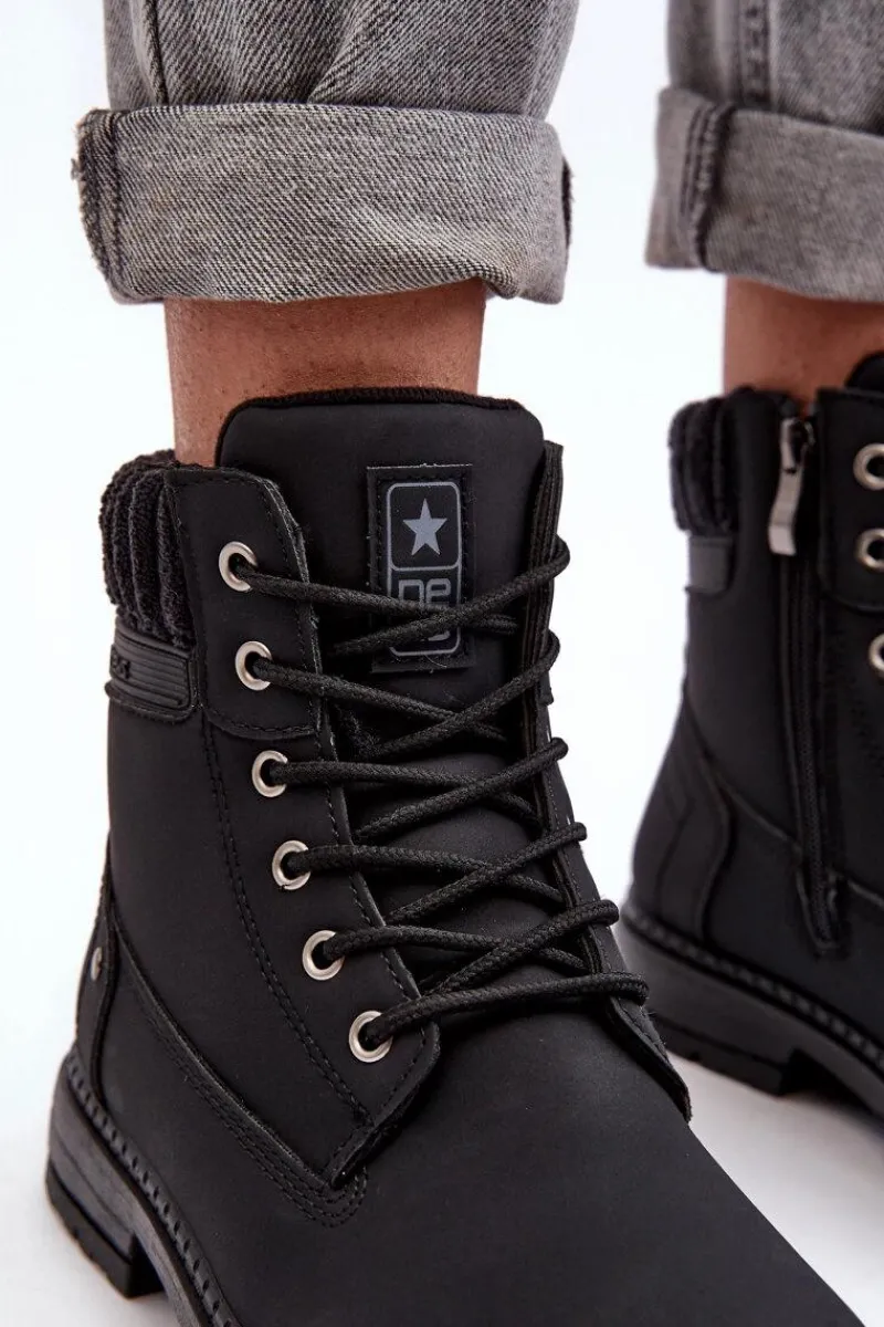 Clearance Evento Damskie Skórzane Trapery Ocieplane Czarne Katalis Czarny