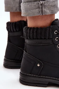 Clearance Evento Damskie Skórzane Trapery Ocieplane Czarne Katalis Czarny