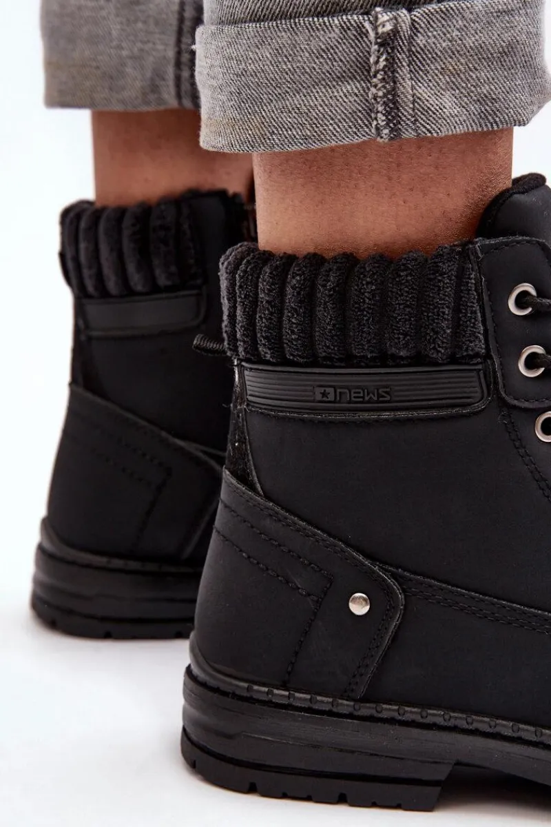 Clearance Evento Damskie Skórzane Trapery Ocieplane Czarne Katalis Czarny