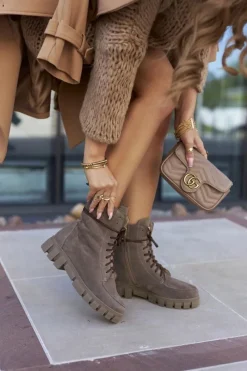 Best Boto Damskie Skórzane Welurowe Botki Nicole 2673 Brązowe