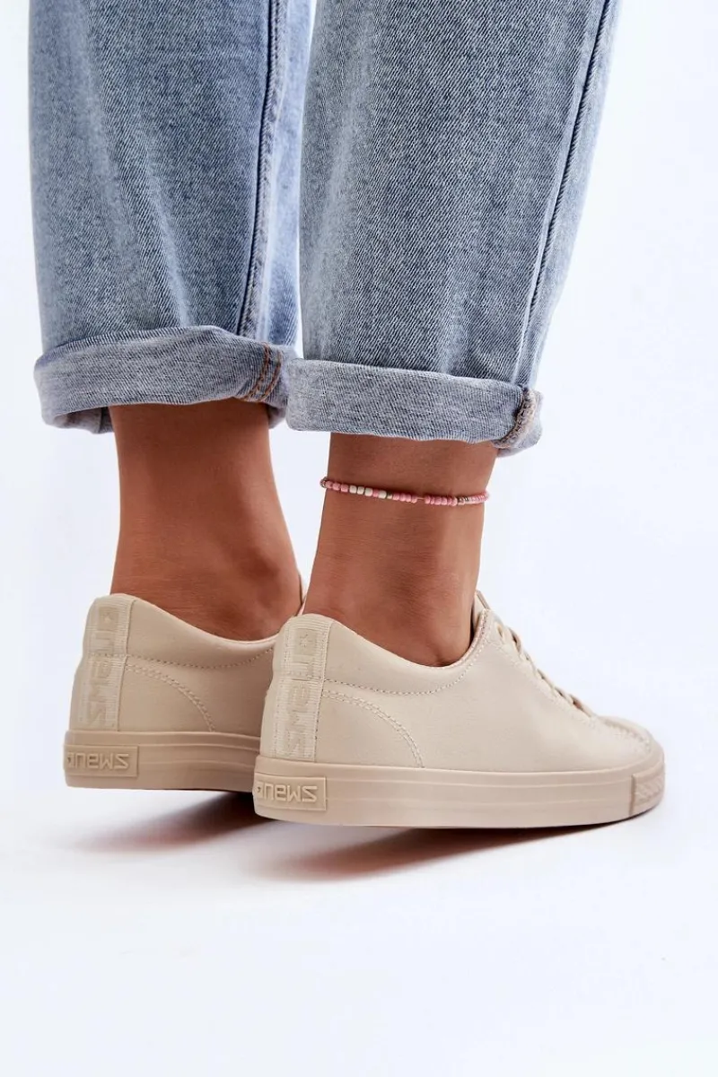 Trampki Damskie Niskie>Evento Damskie Skórzane Wiązane Klasyczne Trampki Beżowe Misima