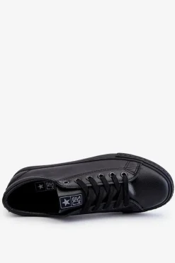 Trampki Damskie Niskie></noscript>Evento Damskie Skórzane Wiązane Klasyczne Trampki Czarne Misima