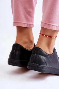 Trampki Damskie Niskie></noscript>Evento Damskie Skórzane Wiązane Klasyczne Trampki Czarne Misima