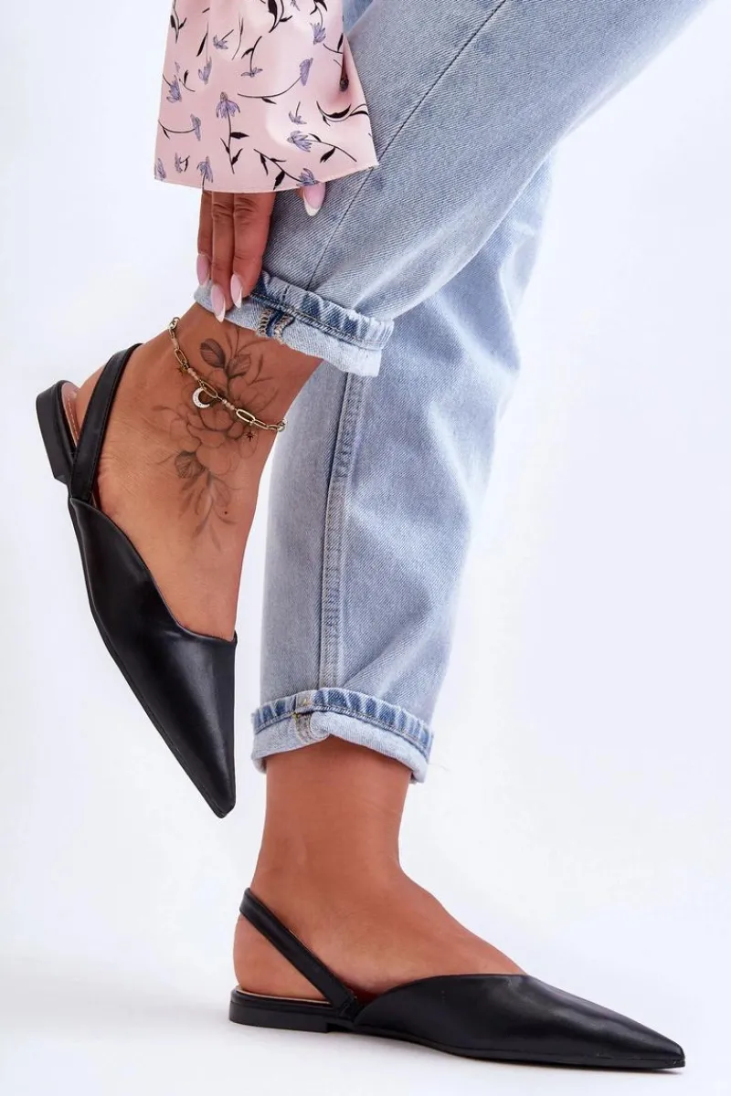 Damskie Skórzane Wsuwane Baleriny Czarne Germes Damskie Baleriny Skórzane|Baleriny Klasyczne