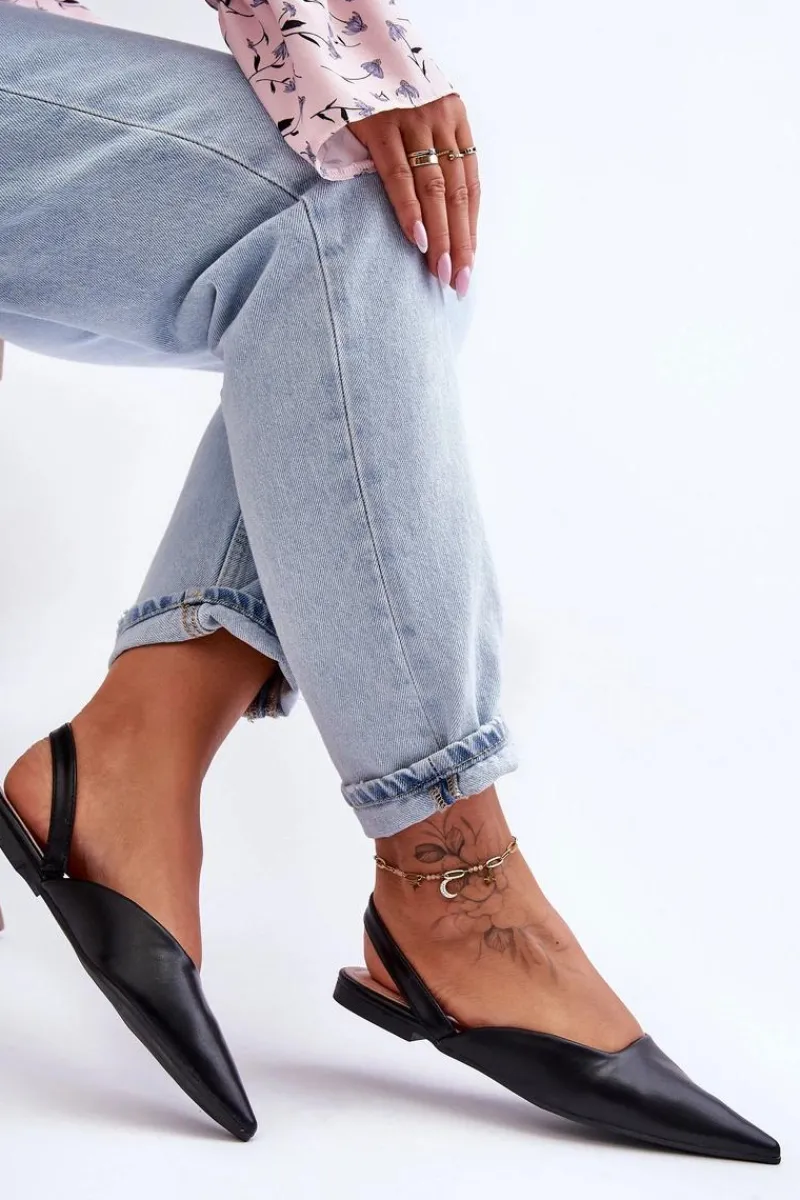 Damskie Skórzane Wsuwane Baleriny Czarne Germes Damskie Baleriny Skórzane|Baleriny Klasyczne