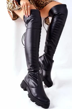 Outlet Damskie Skórzane Wsuwane Kozaki Lewski Czarne 3064 Damskie Kozaki Wiosenne|Kozaki Płaskie