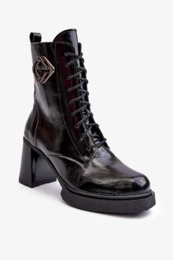 Online Damskie Skórzane Wysokie Botki Na Słupku Czarne Lemar Danel Damskie Botki Sznurowane|Czarne Botki