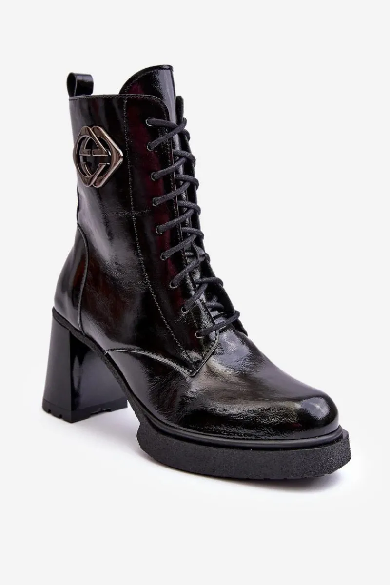 Online Damskie Skórzane Wysokie Botki Na Słupku Czarne Lemar Danel Damskie Botki Sznurowane|Czarne Botki