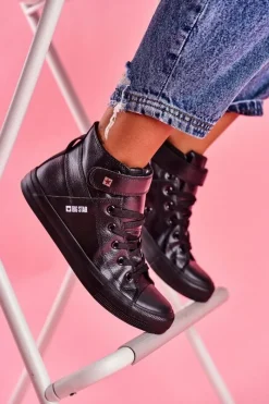 Outlet Big Star Shoes Damskie Skórzane Wysokie Trampki BIG STAR V274542 Czarne