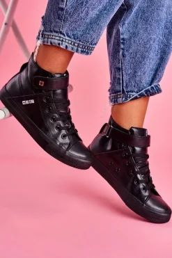 Outlet Big Star Shoes Damskie Skórzane Wysokie Trampki BIG STAR V274542 Czarne