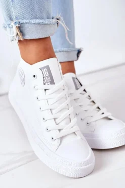 Clearance Big Star Shoes Damskie Skórzane Wysokie Trampki Big Star GG274016 Białe Biały