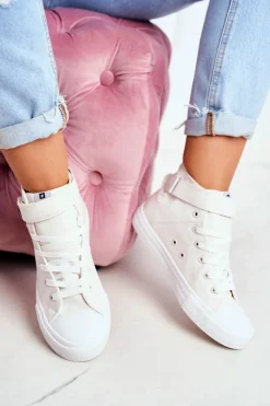 Best Damskie Skórzane Wysokie Trampki BIG STAR V274541 Białe Damskie Trampki Damskie Big Star|Trampki Damskie Wysokie