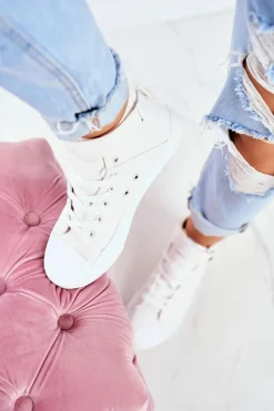 Best Damskie Skórzane Wysokie Trampki BIG STAR V274541 Białe Damskie Trampki Damskie Big Star|Trampki Damskie Wysokie