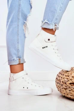 Best Damskie Skórzane Wysokie Trampki BIG STAR V274541 Białe Damskie Trampki Damskie Big Star|Trampki Damskie Wysokie