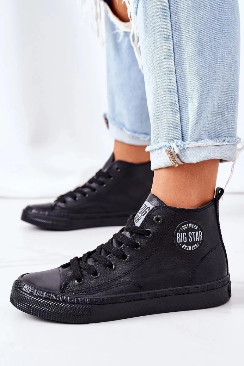 Sale Big Star Shoes Damskie Skórzane Wysokie Trampki Big Star GG274015 Czarne