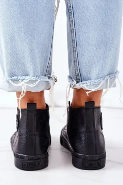 Sale Big Star Shoes Damskie Skórzane Wysokie Trampki Big Star GG274015 Czarne