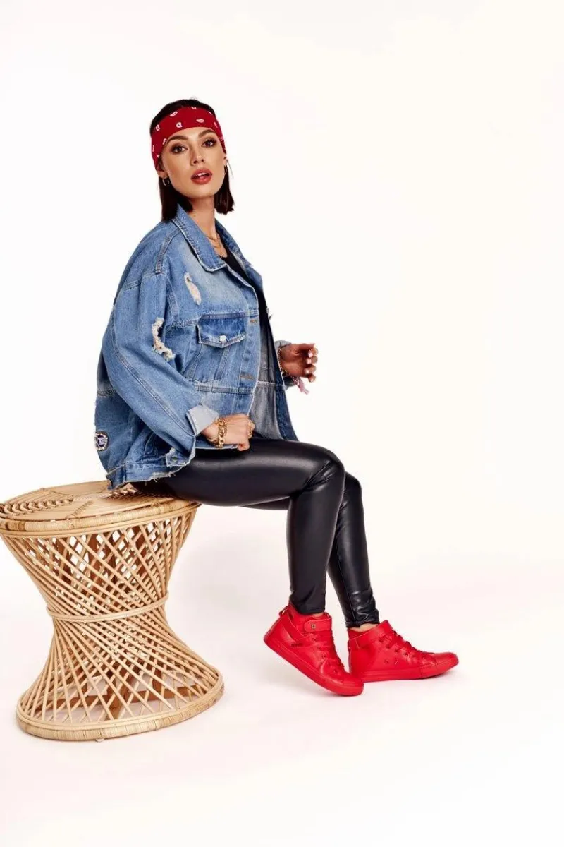 Trampki Damskie Big Star|Trampki Damskie Wysokie>Big Star Shoes Damskie Skórzane Wysokie Trampki BIG STAR V274529 Czerwone