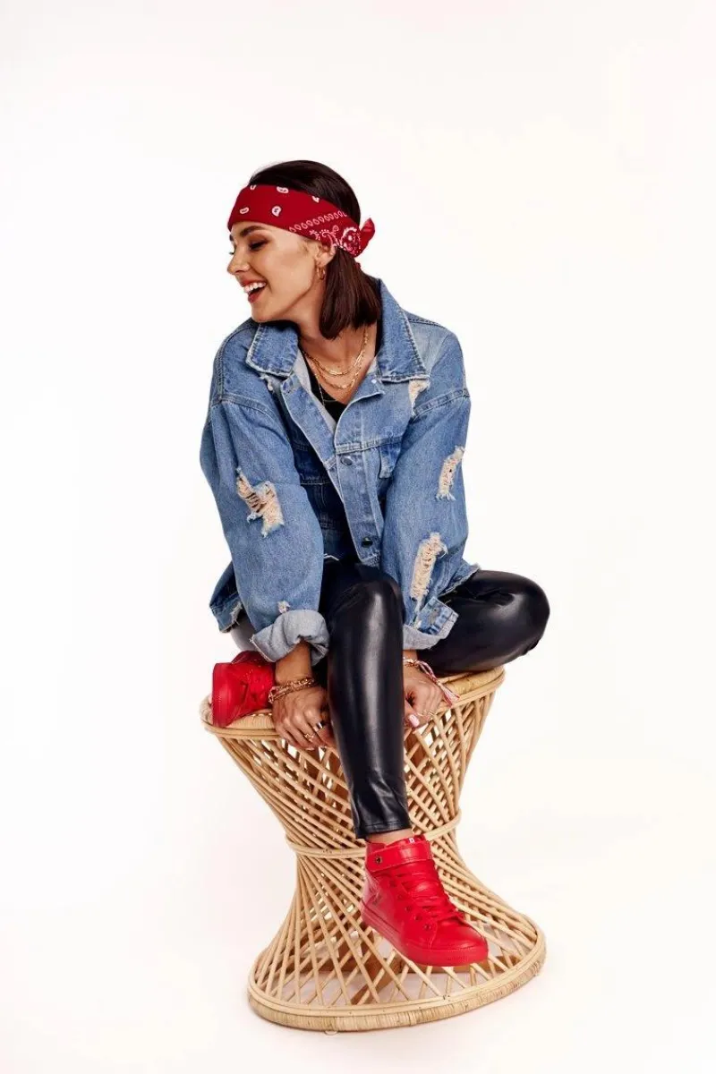 Trampki Damskie Big Star|Trampki Damskie Wysokie>Big Star Shoes Damskie Skórzane Wysokie Trampki BIG STAR V274529 Czerwone