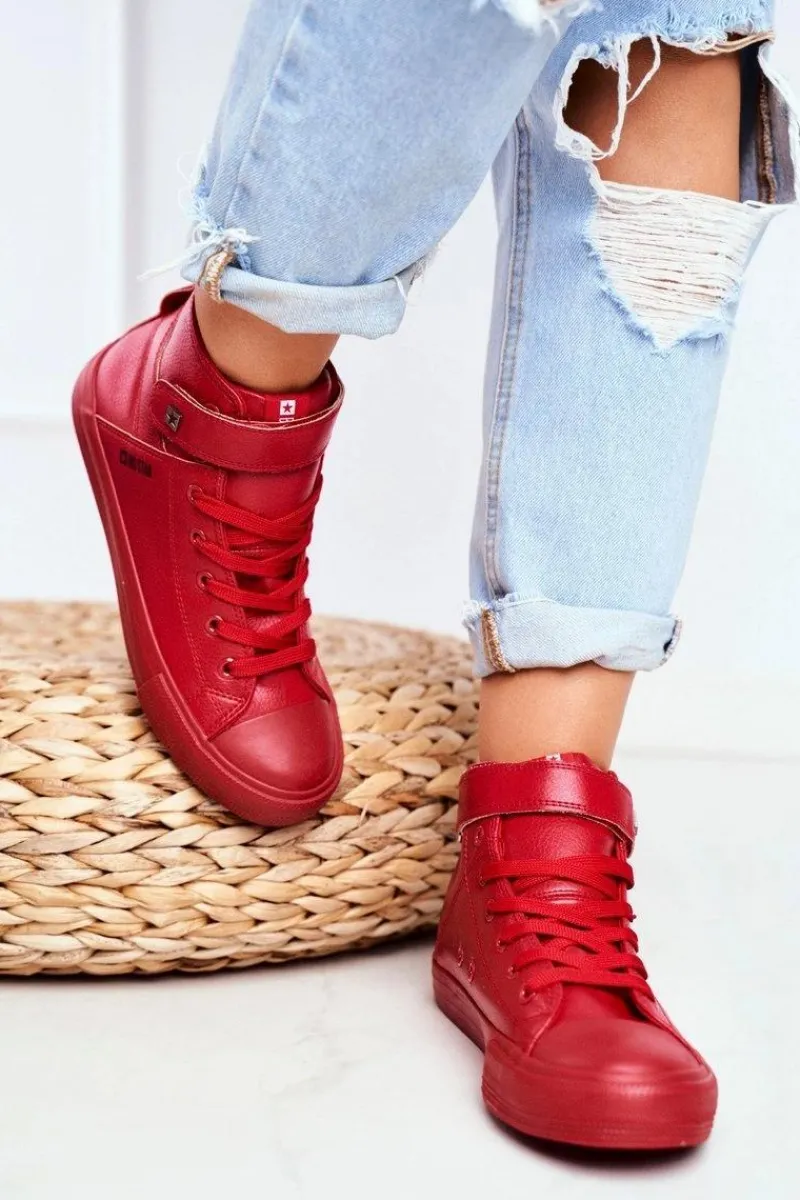 Trampki Damskie Big Star|Trampki Damskie Wysokie>Big Star Shoes Damskie Skórzane Wysokie Trampki BIG STAR V274529 Czerwone