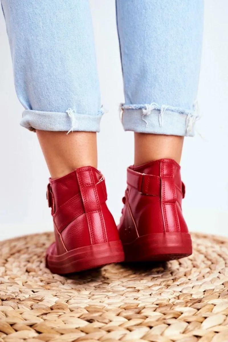 Trampki Damskie Big Star|Trampki Damskie Wysokie>Big Star Shoes Damskie Skórzane Wysokie Trampki BIG STAR V274529 Czerwone