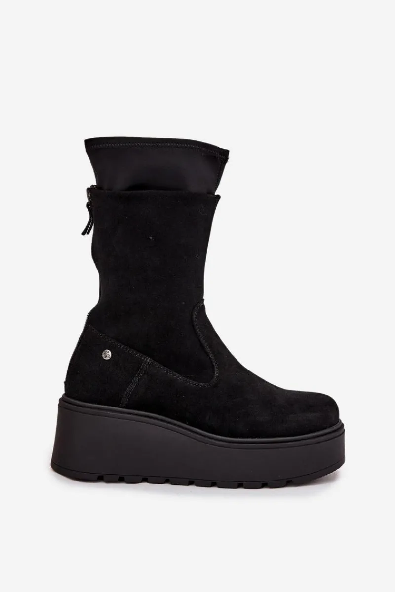 Botki Maciejka|Botki Skórzane>Maciejka Damskie Skórzane Zamszowe Botki Na Masywnej Platformie A7161-20 Czarne Czarny