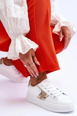 Best Boto Damskie Sneakersy Biało-Złote Diahna