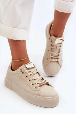 Outlet Big Star Shoes Damskie Sneakersy Big Star NN274210 Beżowe Beżowy