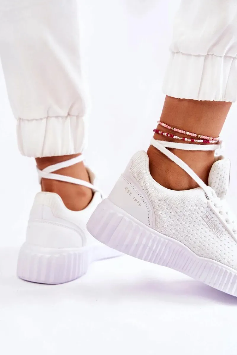 Hot Damskie Sneakersy Big Star KK274062 Białe Damskie Buty Sportowe Na Platformie|Buty Sportowe Big Star