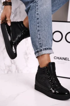 Sneakersy Damskie|Botki Na Koturnie>Boto Damskie Sneakersy Botki Na Koturnie Czarne Carol