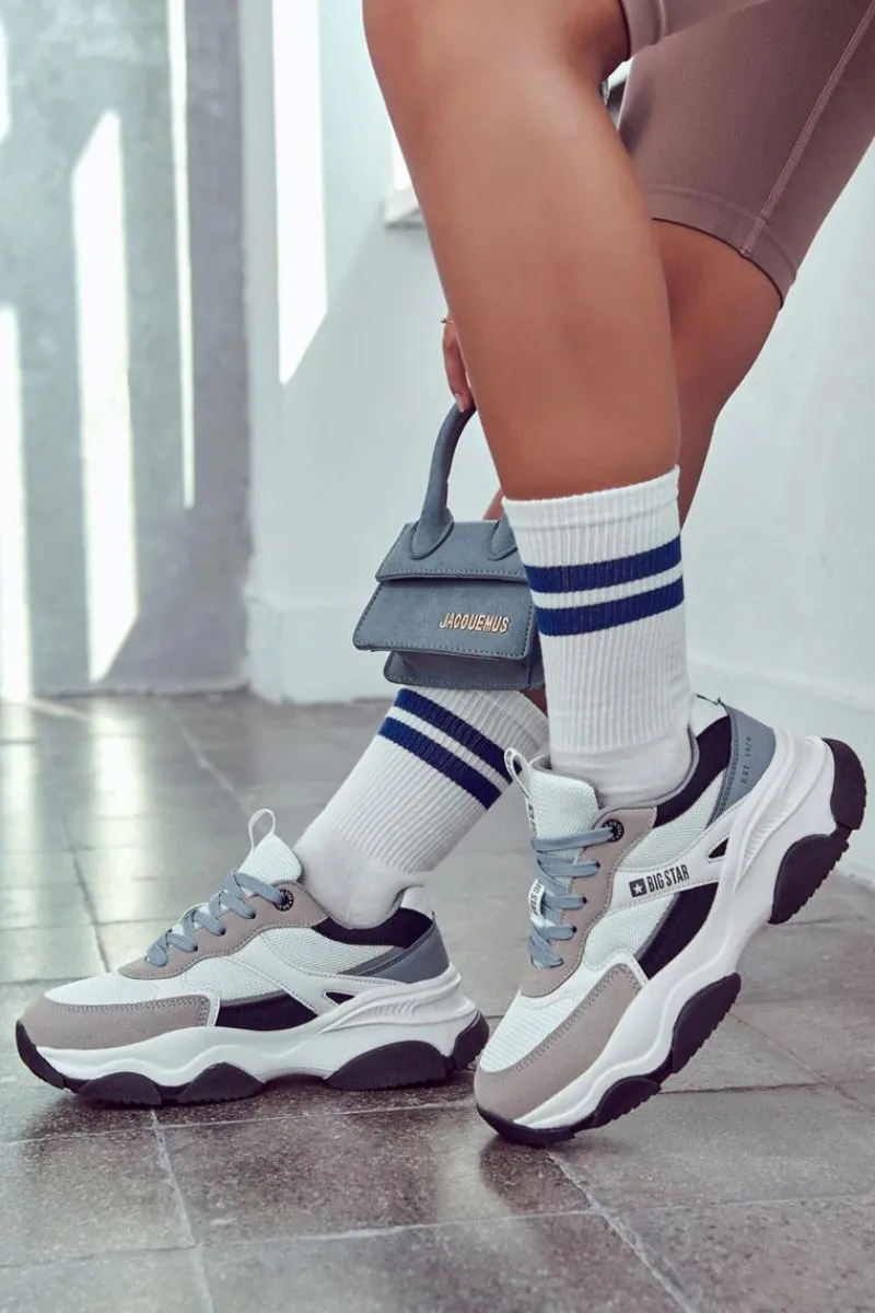 Buty Sportowe Big Star>Big Star Shoes Damskie Sneakersy Buty Sportowe Big Star JJ274580 Biało-Niebieskie